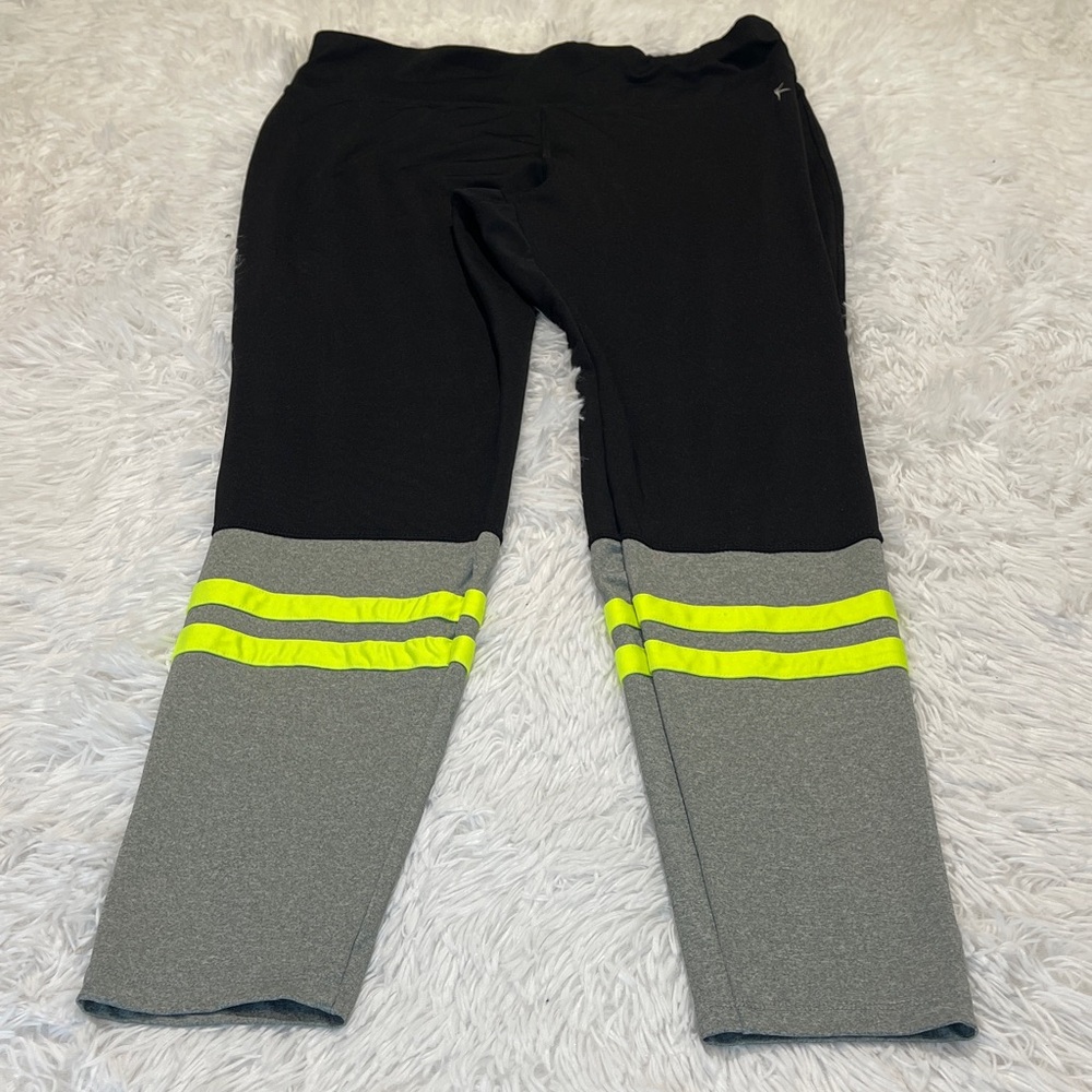 Danskin Black and Gray Leggings with Neon Stripes WOMENS SIZE 12/14